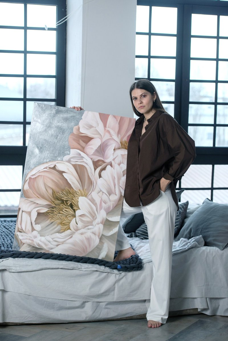 粉红银绘画 | 粉红银抽象画 | 粉红墙壁艺术 | 丝绸花 - 墙贴/壁贴 - 棉．麻 粉红色