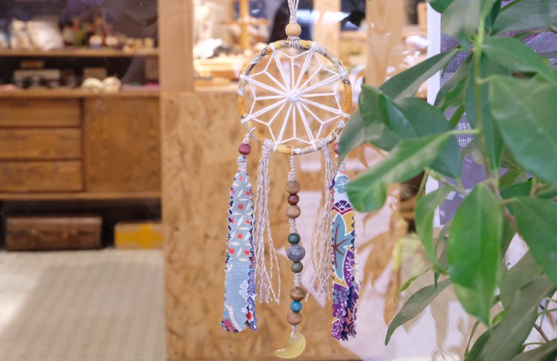 和风花形图案捕梦网挂饰 - 黄色勾玉 - 摆饰 - 棉．麻 黄色