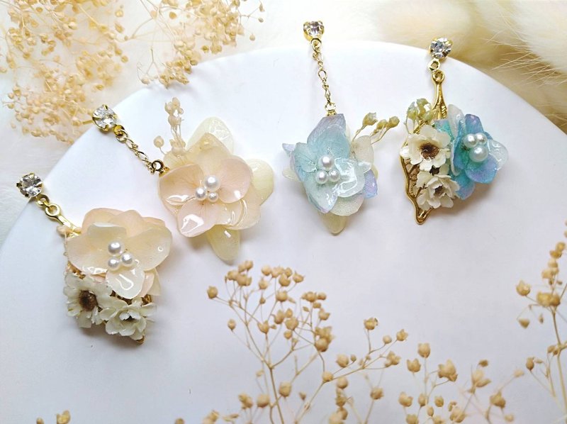 浮容手作房HIBISCUS#花纤#/耳环/干燥花 - 耳环/耳夹 - 其他材质 白色