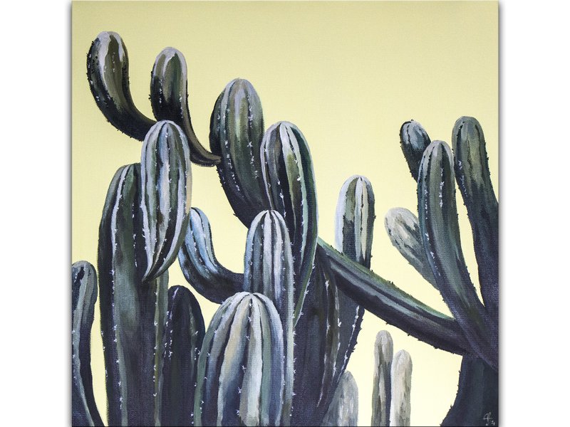 Cactus Painting Floral Original Art Flower Art Desert Large Acrylic Painting - 海报/装饰画/版画 - 其他材质 黄色