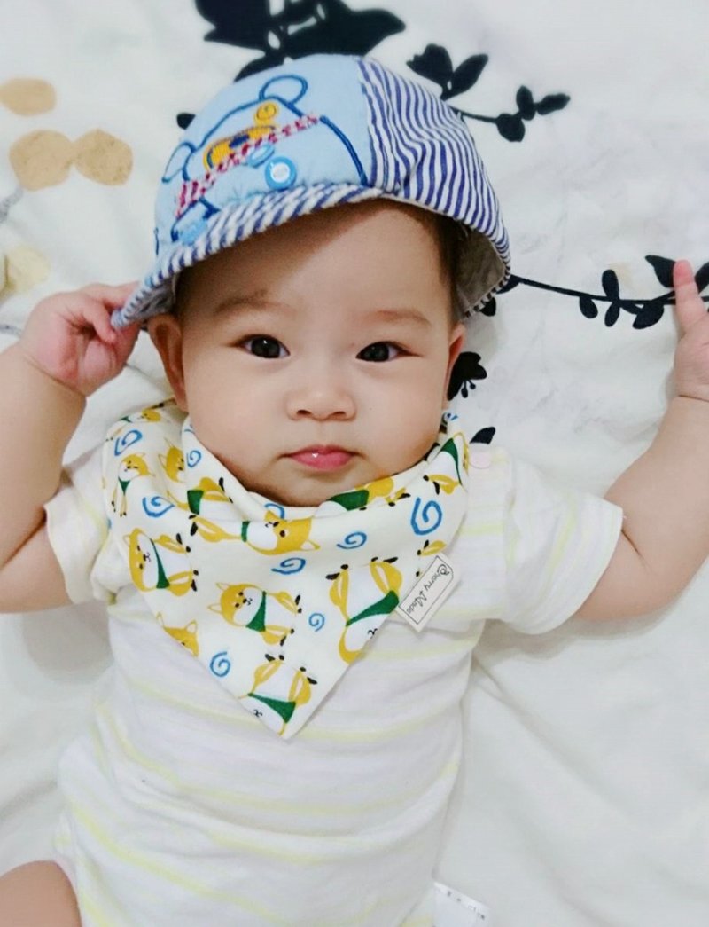 六层纱三角口水巾-可爱小柴犬(米黄) - 围嘴/口水巾 - 棉．麻 黄色