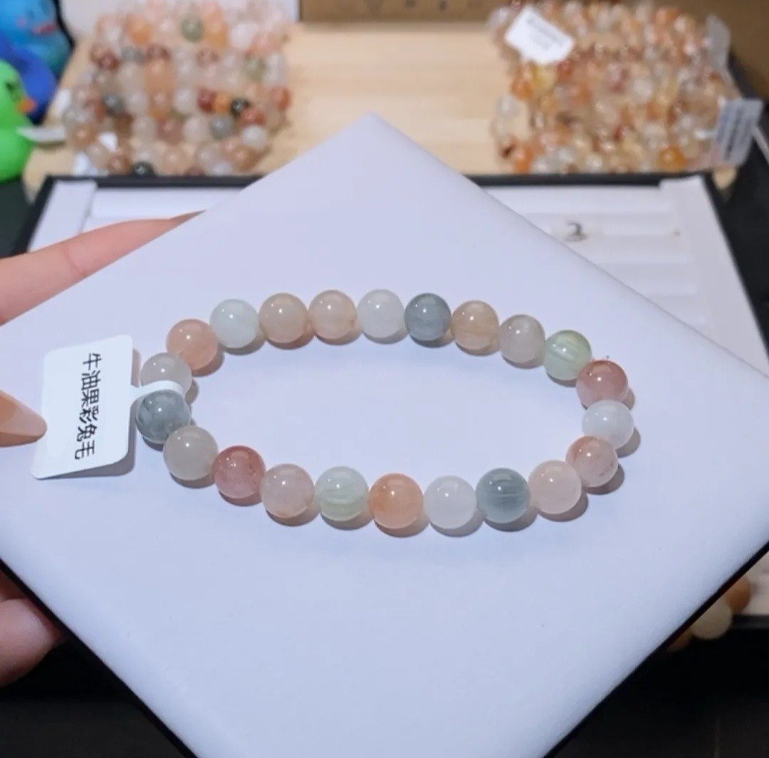 精品猫眼稀有灰蓝兔毛绿兔毛彩兔毛 兔毛水晶8mm净化 磁场疗愈 - 手链/手环 - 水晶 多色