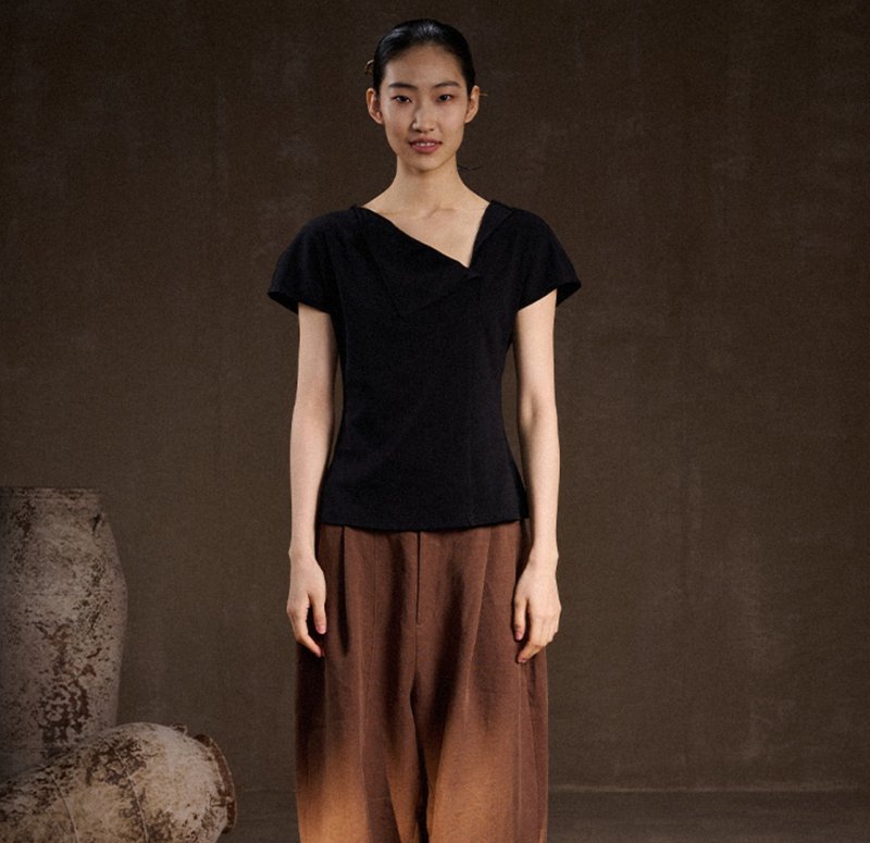 【重磅蚕丝】新中式复古 匹马棉荡领T恤 - 女装 T 恤 - 丝．绢 多色