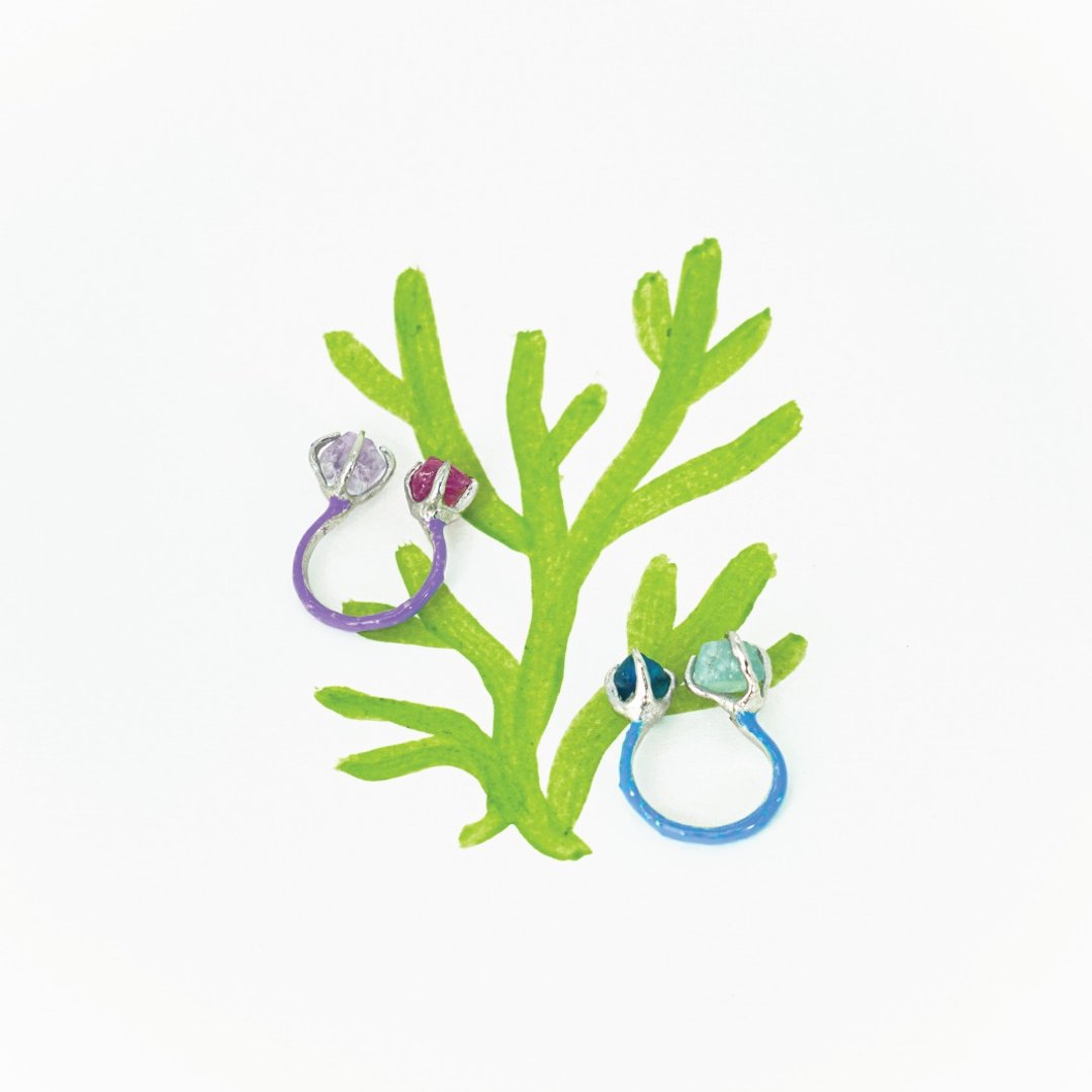 Double Coral Color Ring - 戒指 - 其他材质 