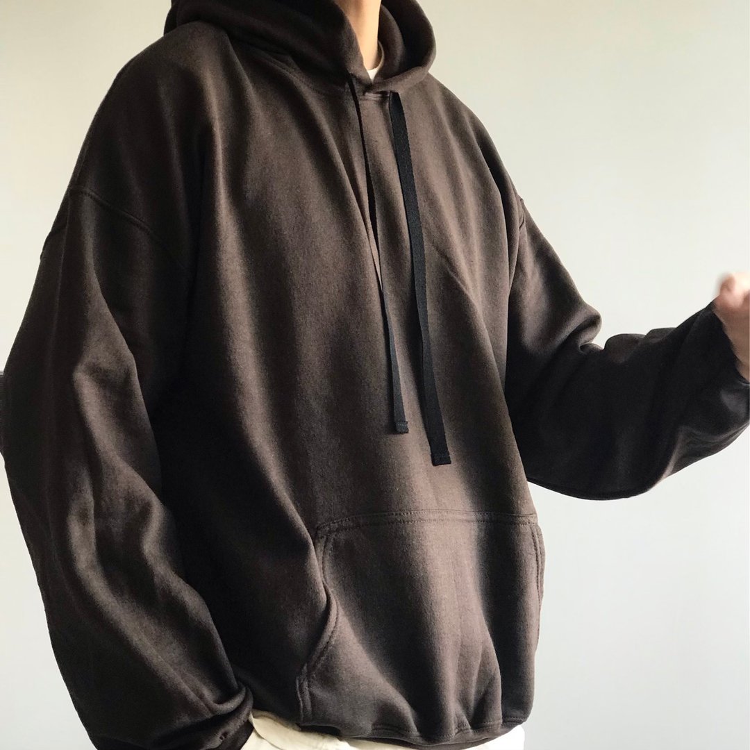 简约素面宽版连帽卫衣 手工刺绣 / 巧克力棕 - 中性连帽卫衣/T 恤 - 棉．麻 咖啡色