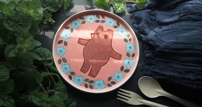 Pink Bear (L)  l ceramics l May&Clay Ceramics Studio - 浅碟/小碟子 - 陶 粉红色