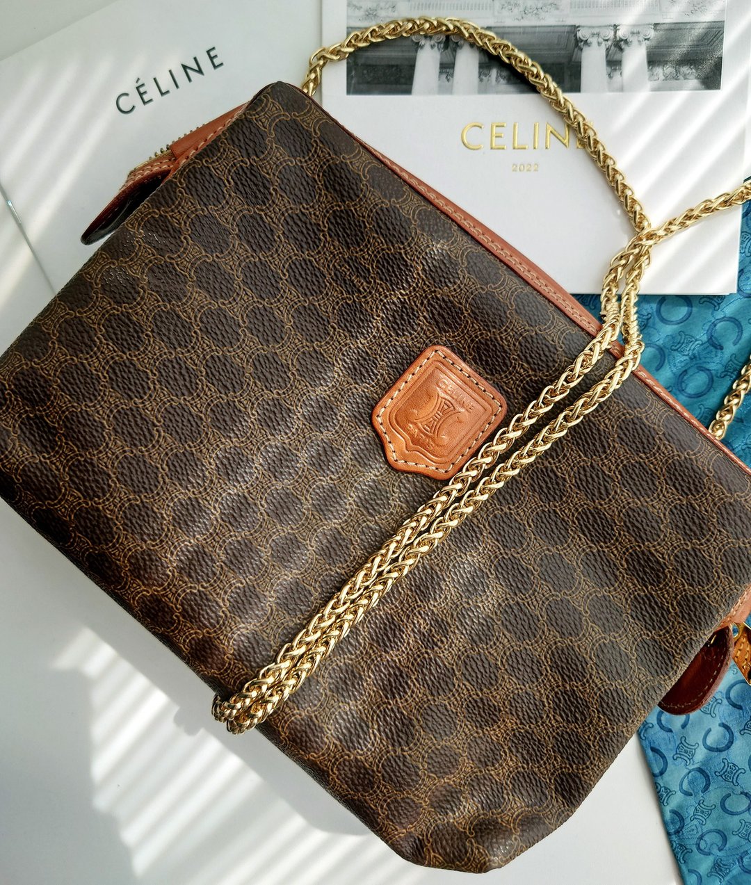 中古包 CELINE 棕花化妆包链条包云朵包斜背包斜挎包手拿包单肩包 - 侧背包/斜挎包 - 防水材质 咖啡色
