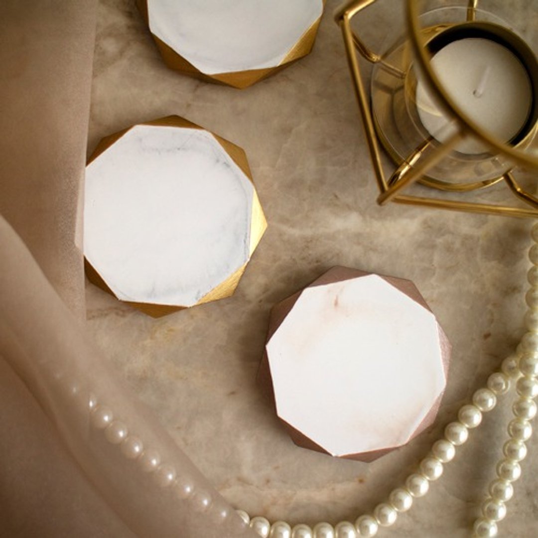 prism color marbly plate | Aroma stone with sparkling frame - 香薰/精油/线香 - 陶 金色