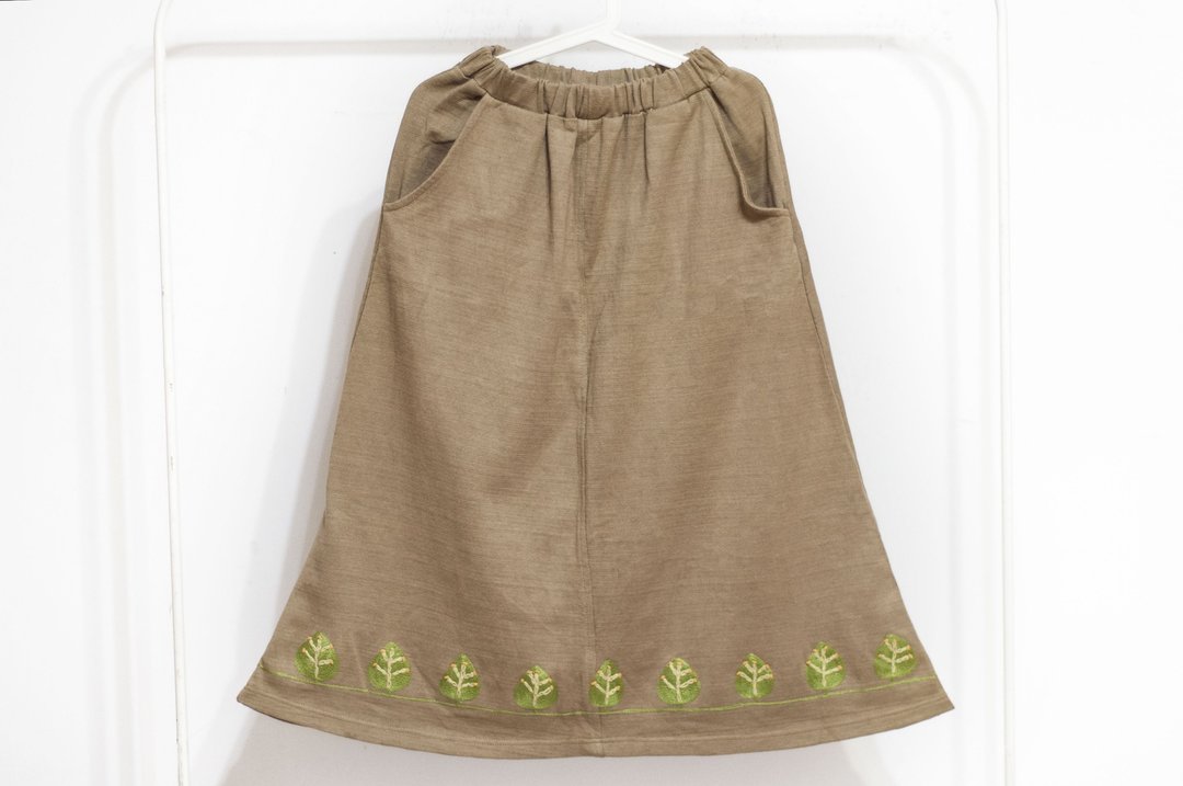 针织刺绣裙/民族风裙/波希米亚裙skirt/手工拼布裙-绿色叶子森林 - 裙子 - 棉 多色