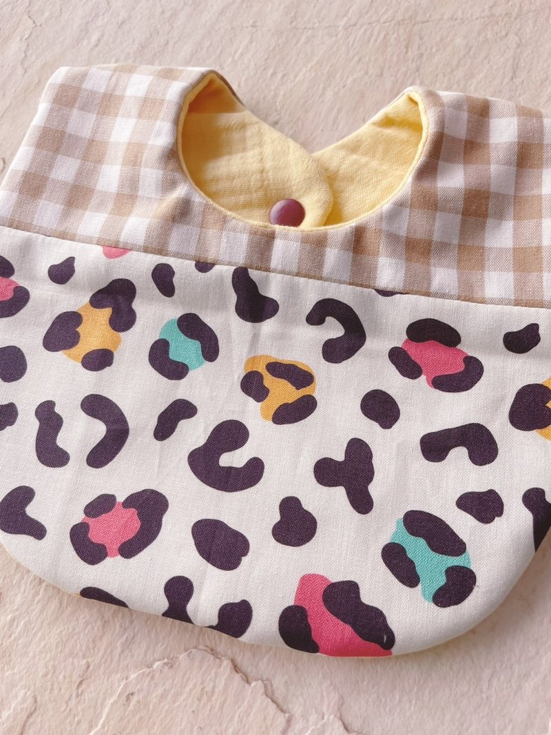 彩色豹纹。纯棉六层纱水滴围兜/可双面用 - 围嘴/口水巾 - 棉．麻 多色