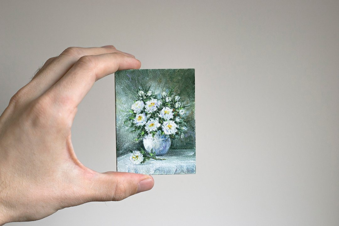 迷你花卉艺术 | 盆栽油画微缩 | 盆栽花卉 | 精致微型艺术品 - 墙贴/壁贴 - 其他材质 