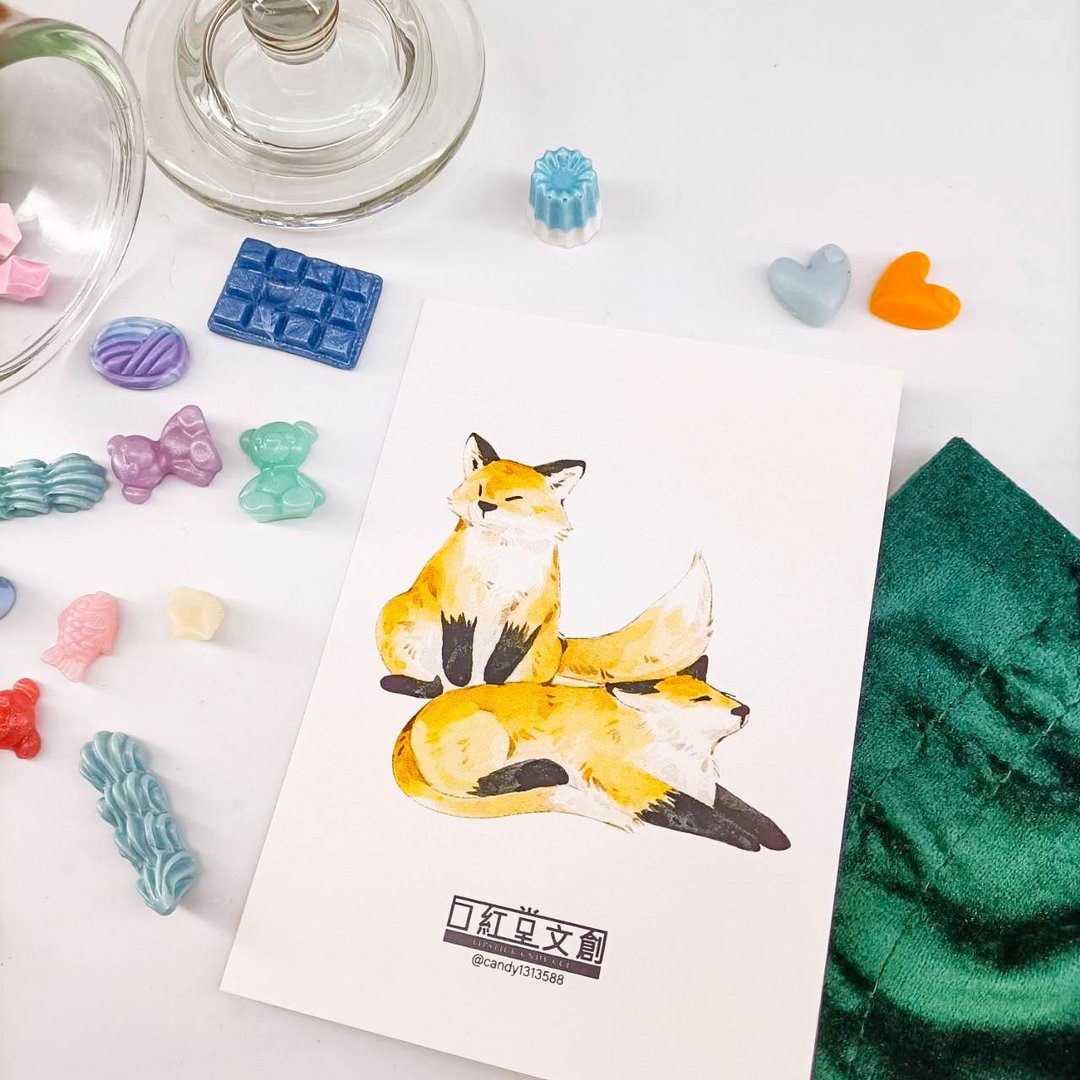 KR474_口紅堂明信片_紅狐12_candy1313588 postcard - 卡片/明信片 - 纸 多色