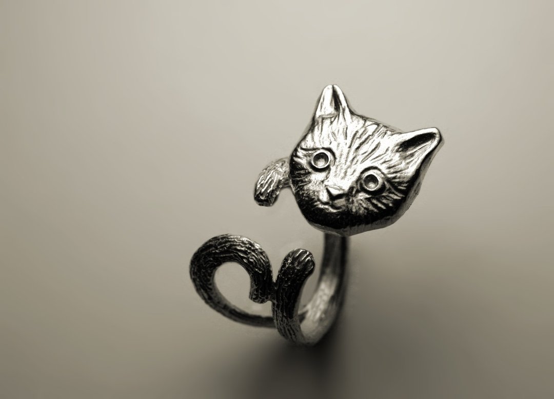 温柔小猫戒指 - 戒指 - 其他金属 银色