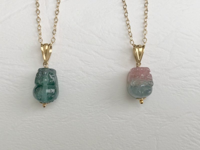 彩色碧玺貔貅项链 14K包金项链 蓝色碧玺 双色碧玺 西瓜碧玺 - 项链 - 半宝石 多色