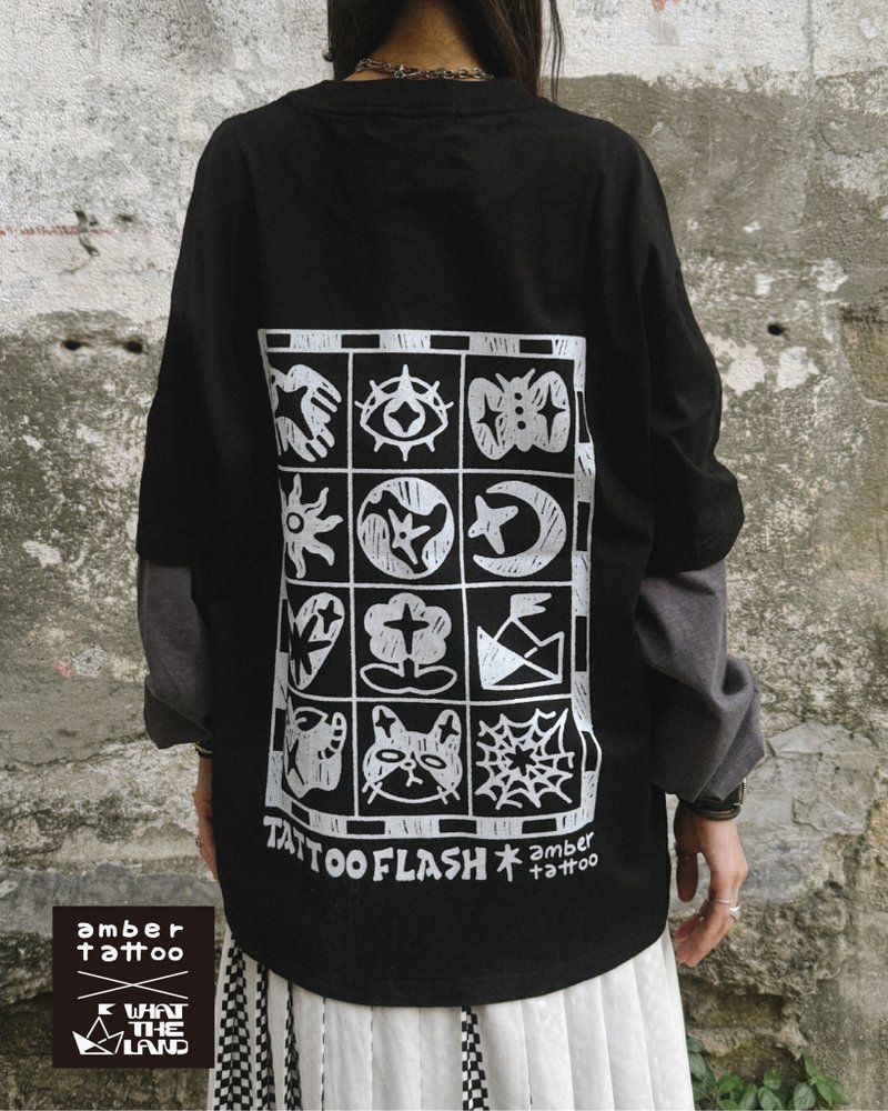 Amber Tattoo 拓印 x What The Land - 中性连帽卫衣/T 恤 - 棉．麻 黑色