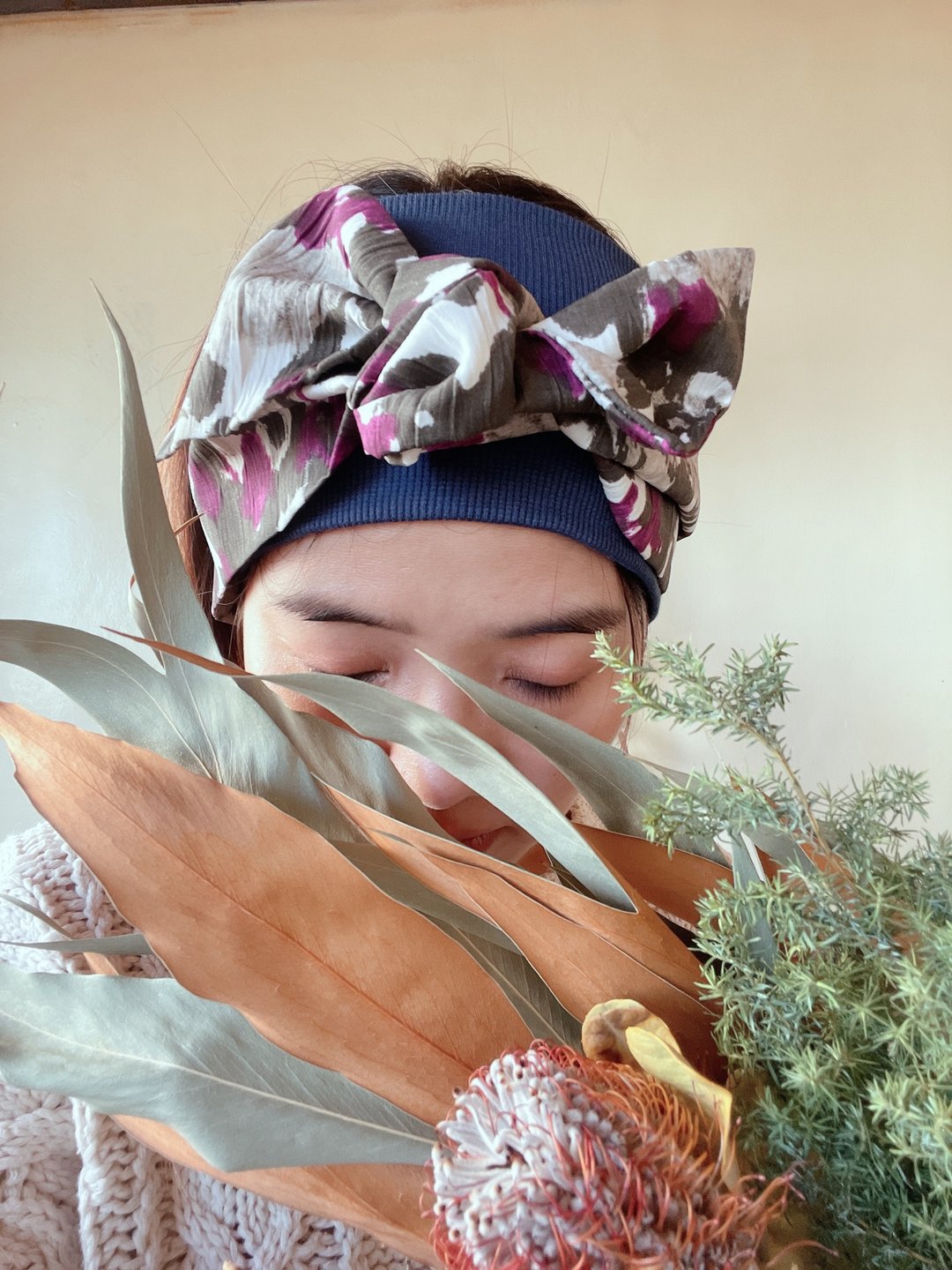 双层超宽版发带  紫罗兰墨色晕染 - 发带/发箍 - 棉．麻 紫色