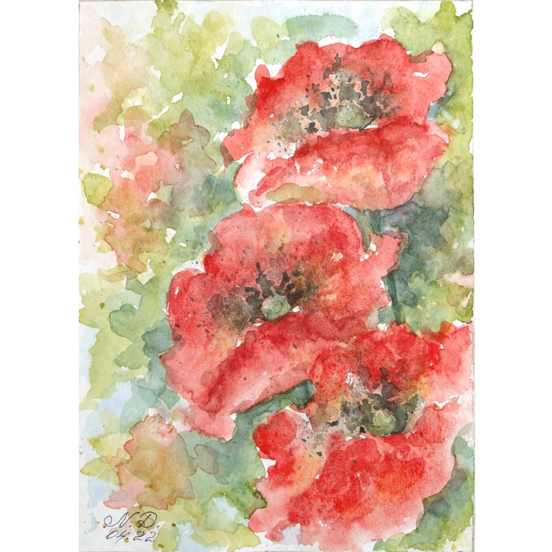 红罂粟画原创艺术花卉水彩花卉艺术品小画 - 海报/装饰画/版画 - 纸 多色