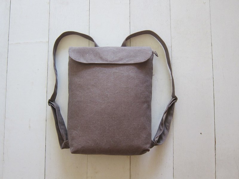 A4双肩帆布后背包(拉链开口+磁扣袋盖+外侧拉链袋) - 后背包/双肩包 - 棉．麻 咖啡色