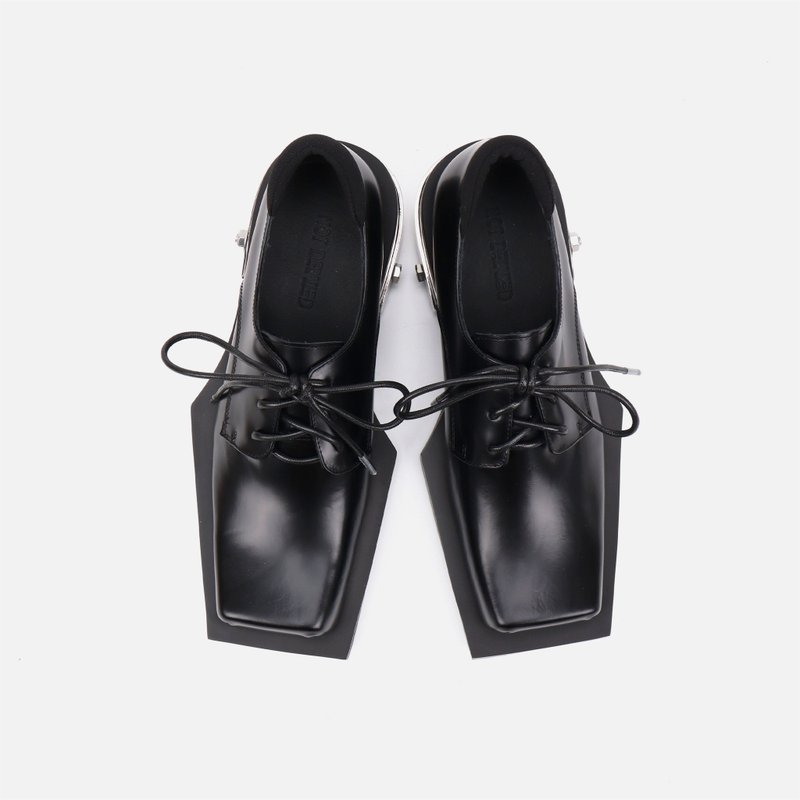 notdetailed原创 开边珠牛皮粗跟皮鞋方头金属朋克情侣鞋男女同款 - 女款休闲鞋 - 其他材质 