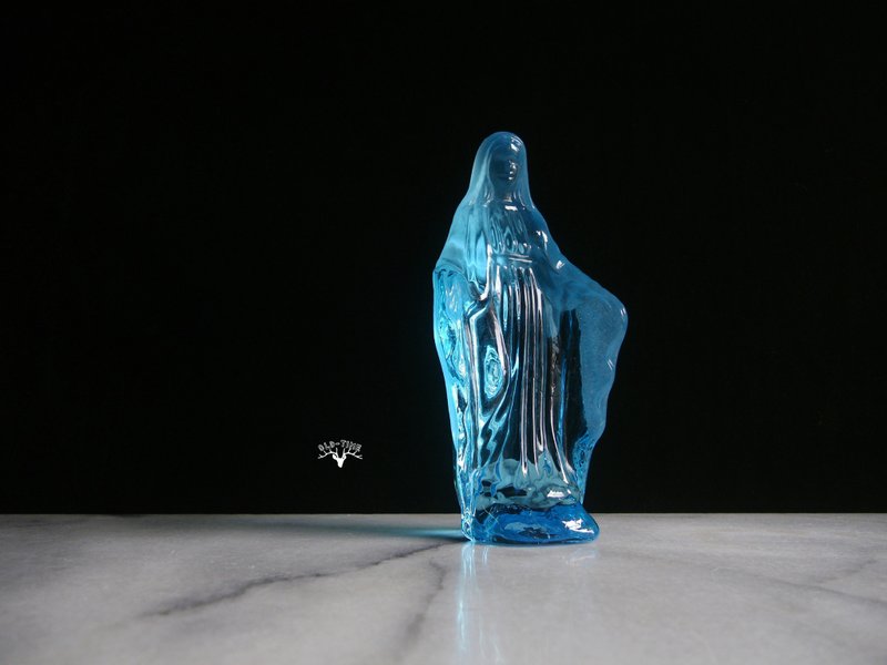 【老时光 OLD-TIME】早期台湾制稀有蓝玻璃圣母 - 摆饰 - 其他材质 