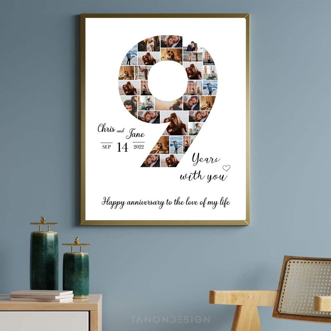 Number Photo collage Editable Canva Template, Anniversary Gift, Birthday Gift - 图文模板设计 - 其他材质 