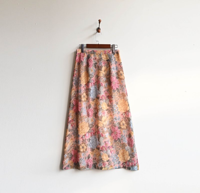 【蛋植物古着】春神花乡印花高腰古着长裙 - 裙子 - 其他人造纤维 