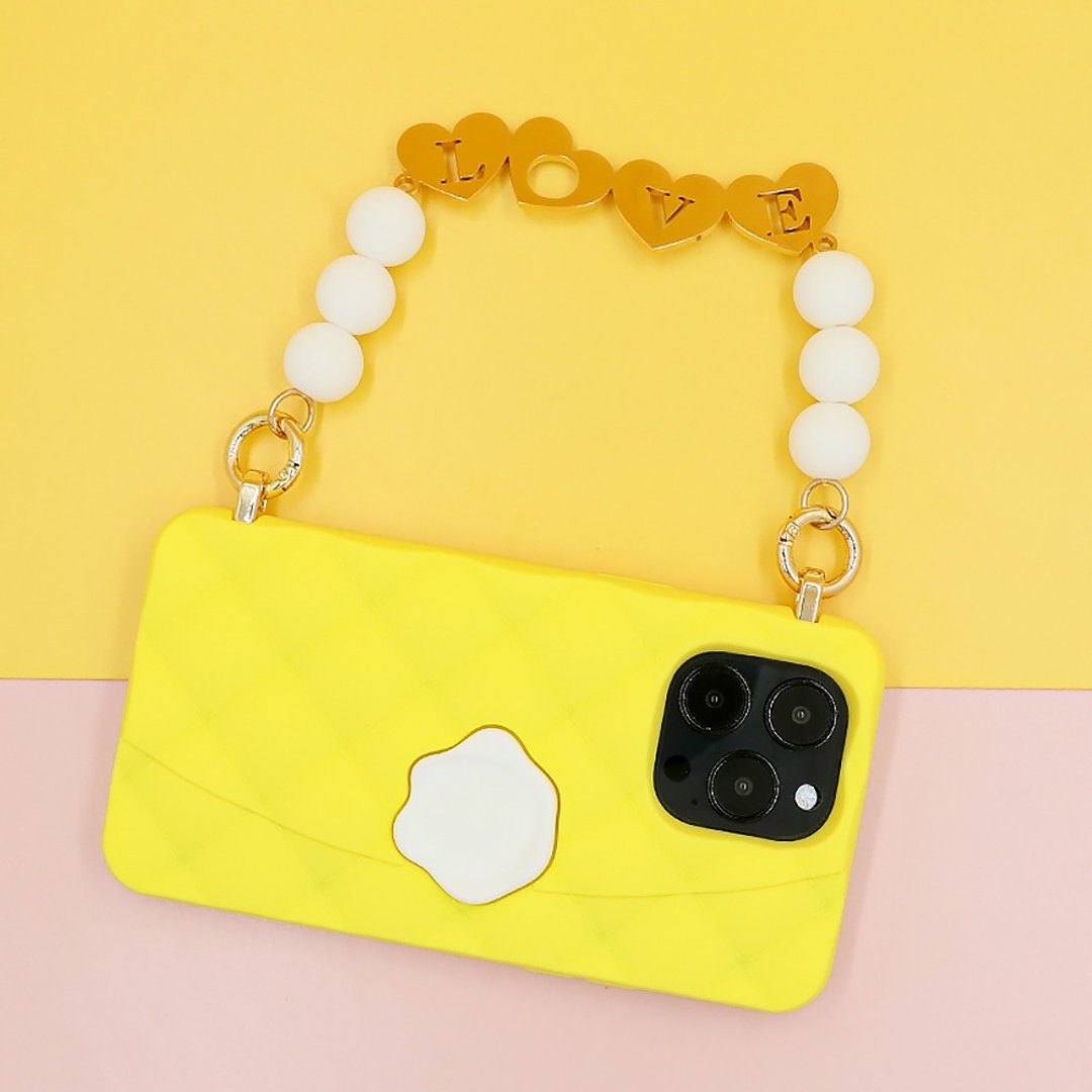 【Candies】iPhone 14 系列 - 经典小香风晚宴包 Love 黄 手机壳 - 手机壳/手机套 - 硅胶 黄色