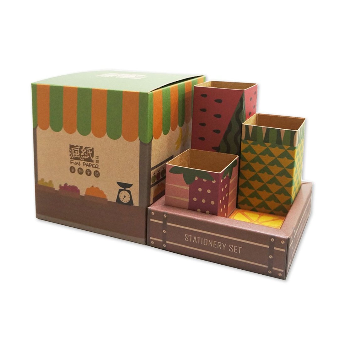 Stationery-Sweet Fruit 风和日丽冰果室文青笔筒组 | 文具 便条 - 铅笔盒/笔袋 - 纸 多色