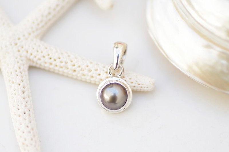 Freshwater pearl pendant <gray> - 项链 - 石头 灰色