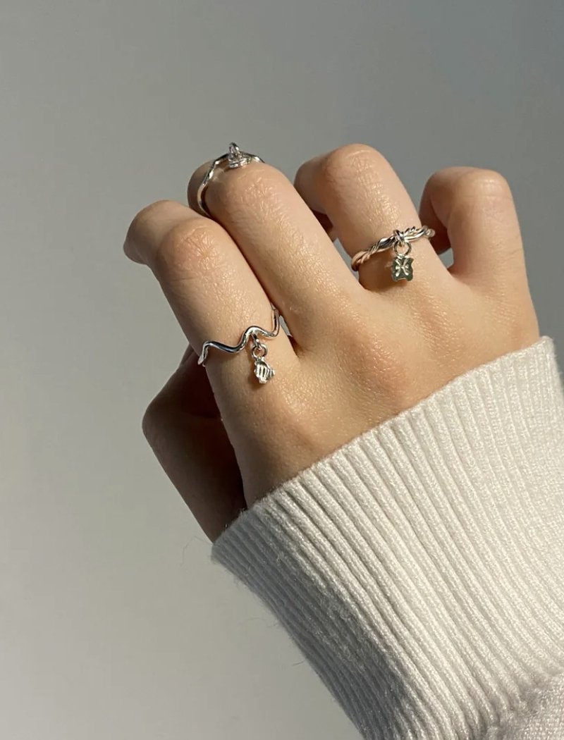 【纯银手作】十二星座戒指 · 麻花戒/流线戒 - 戒指 - 纯银 银色