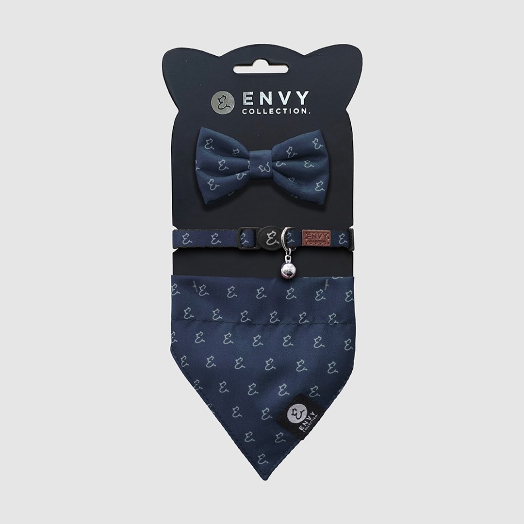 ENVY COLLECTION 猫颈圈 蓝墨灰logo三件组 调节式 领结 领巾 - 衣/帽 - 聚酯纤维 多色