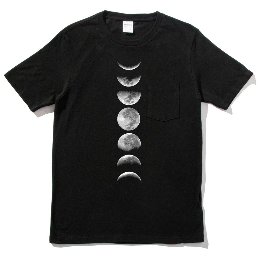 月相 短袖T恤 黑色 Moon Phases月光 月亮 银河系 星星 地球 天文 摄影 极光 天文 太阳 行星 - 男装上衣/T 恤 - 棉 黑色