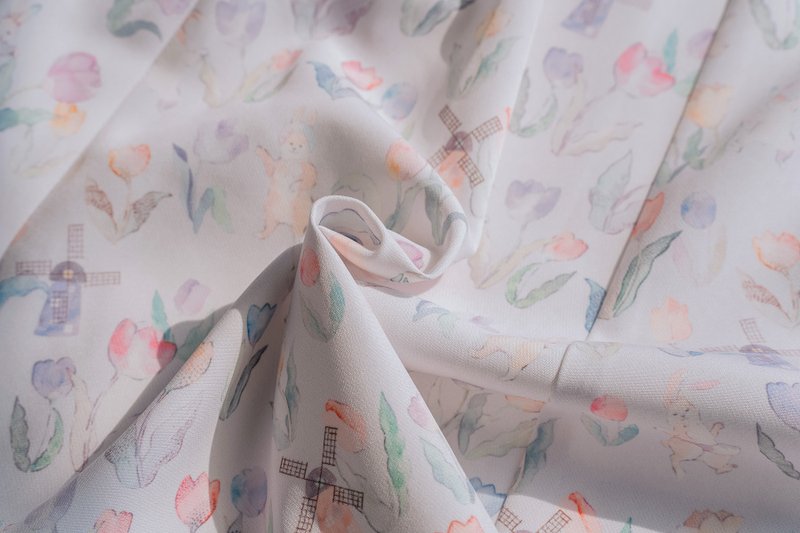 【印花布料】日本千叶 郁金香兔兔 麻糬布 缝纫手作DIY 材料 - 海报/装饰画/版画 - 聚酯纤维 蓝色