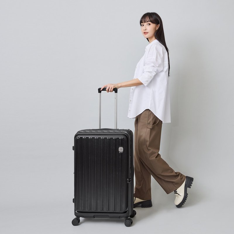 28寸/前开式/PC箱体/Hinomoto静音轮煞车/旅行箱/行李箱-多色任选 - 后背包/双肩包 - 尼龙 黑色