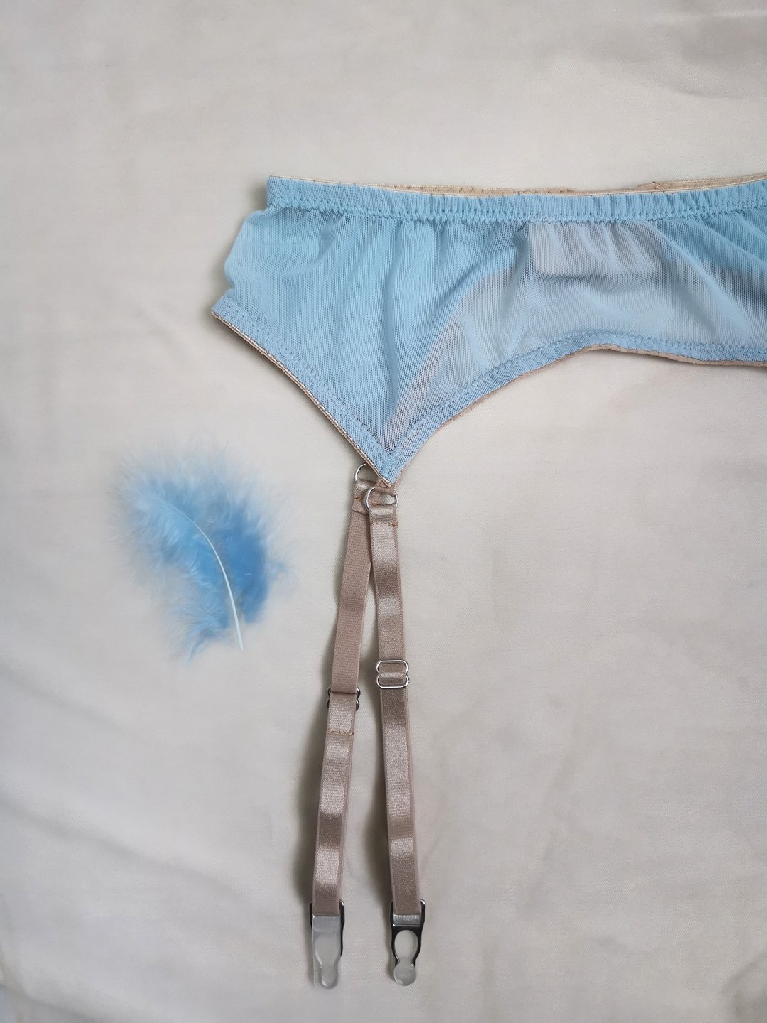 Light blue mesh garter belt - Sexy sheer lingerie - Cute tulle underwear - 女士内衣裤 - 聚酯纤维 蓝色