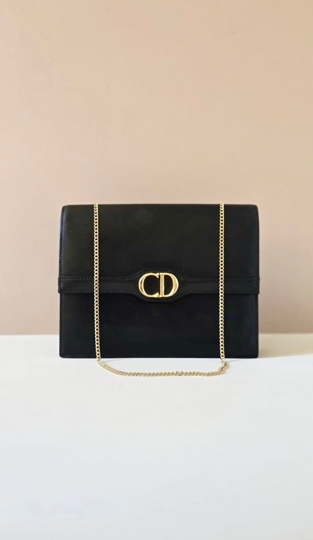 中古二手包 Dior 黑金色翻盖包 单肩包 侧背包 斜背包 古董包手袋 - 侧背包/斜挎包 - 真皮 黑色