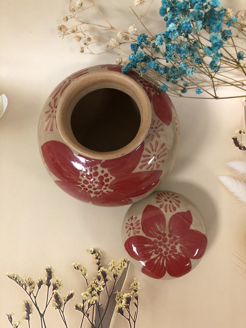 纯手工制作绘制 陶瓷 茶叶罐 密封罐 植感系列茶仓 可定制化 - 茶具/茶杯 - 陶 红色