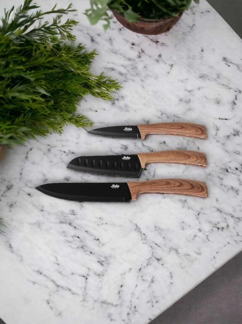 【Maku Kitchen Life】料理刀具3件组 - 菜刀/刀架 - 不锈钢 
