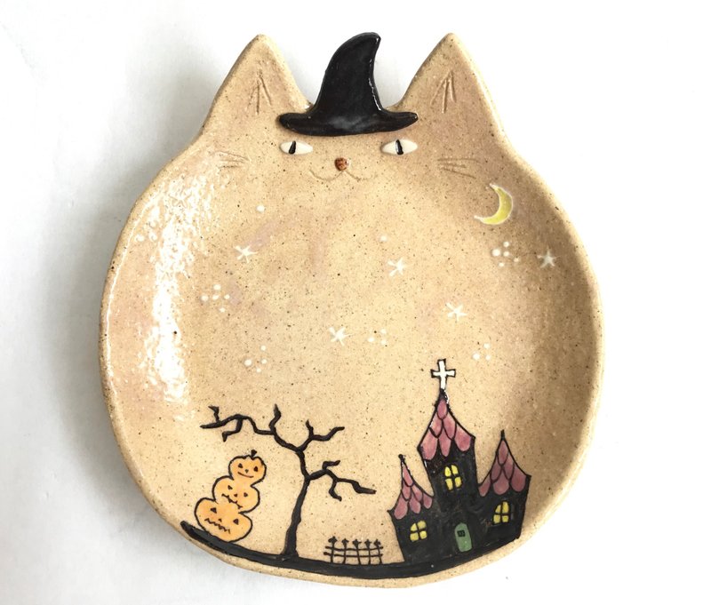 Haloweeen cat dish # KING size - 盘子/餐盘/盘架 - 陶 金色