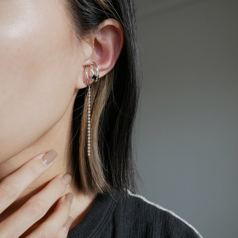 Swag 耳骨夹 圆珠链 / silver C132 - 耳环/耳夹 - 纯银 银色