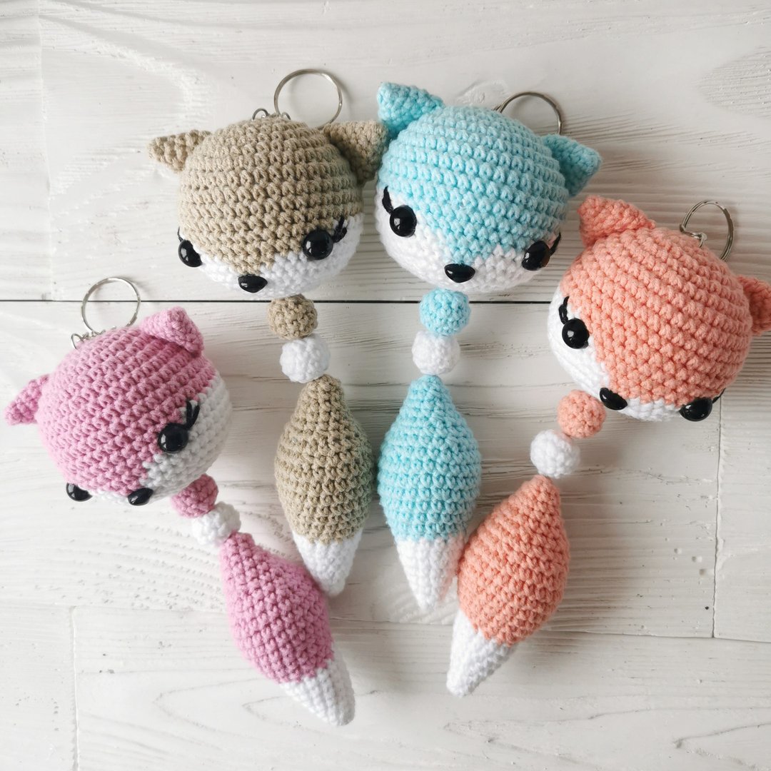 Crochet Keychain, Animals Keychain, Crocheted Amigurumi key rings, fox keyrings - 钥匙链/钥匙包 - 棉 