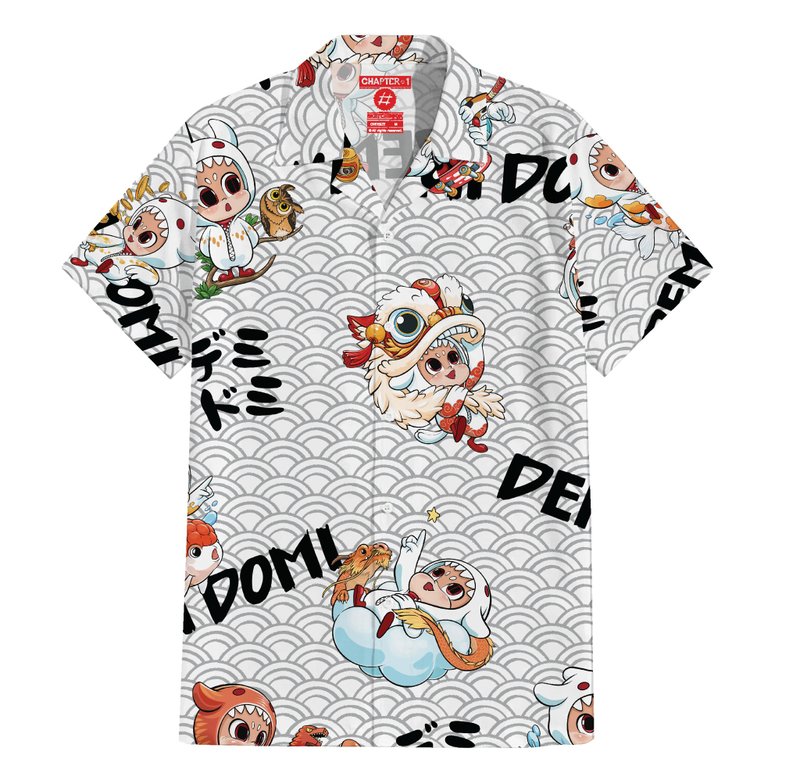 意大利丝绸夏威夷衬衫 - Demidomi 狮子图案，宽松版型。 - 男装衬衫 - 其他材质 白色