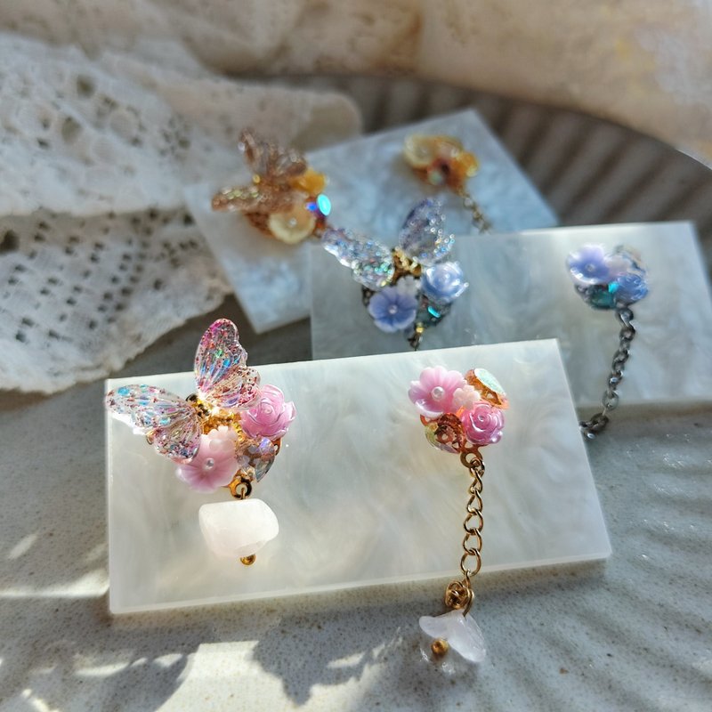 蝶舞 耳环/耳钉/耳夹 原创 手作 送礼 水晶 - 耳环/耳夹 - 不锈钢 