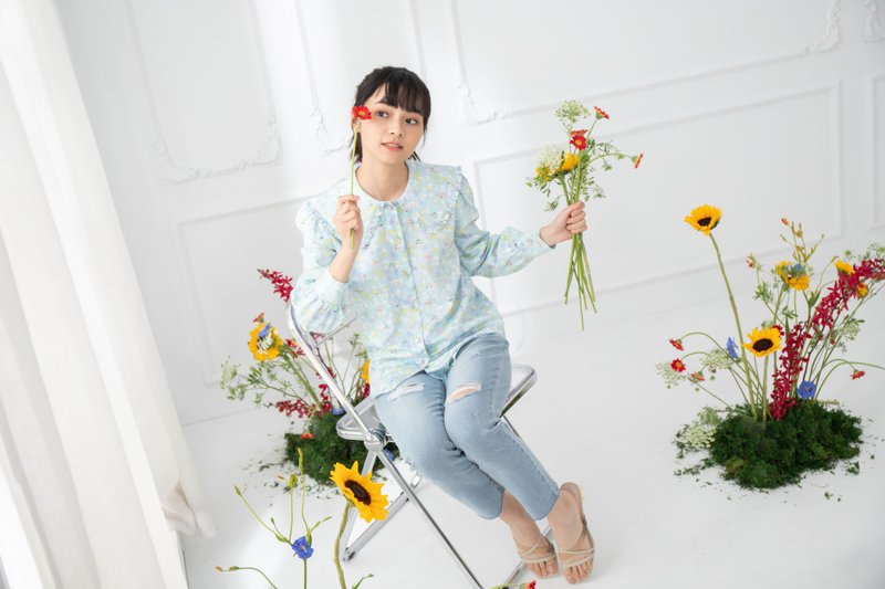 【波丽印花】上班族也想花花俏俏衬衫 淡水色 莫代尔棉 - 女装衬衫 - 棉．麻 蓝色