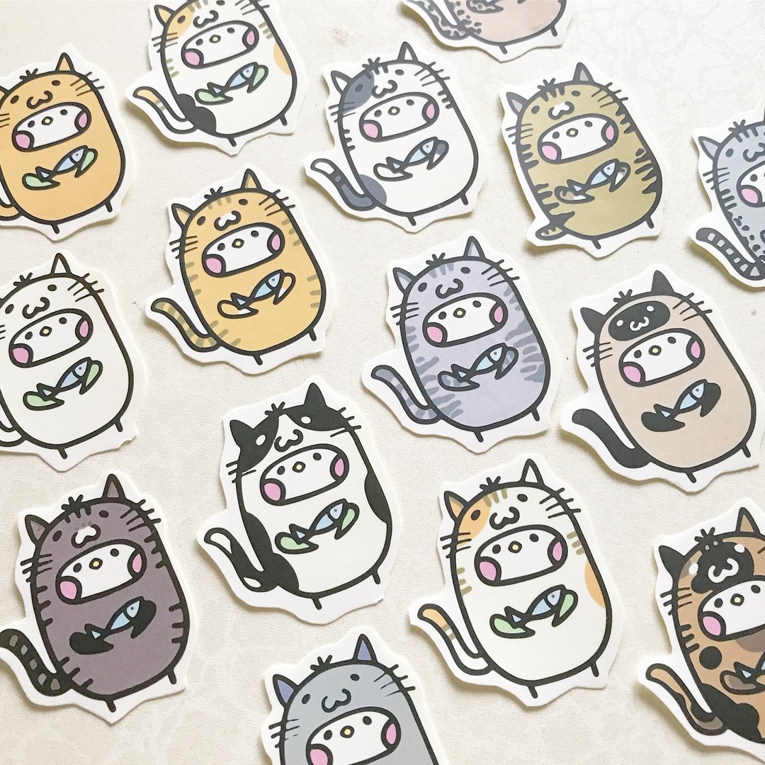 猫布籽 插画贴纸 - 贴纸 - 纸 