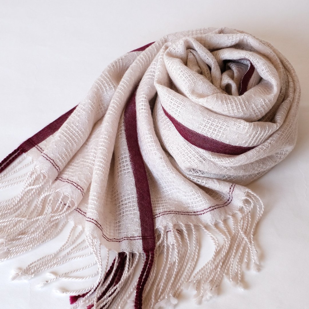 Cashmere 手工喀什米尔丝绸围巾【绫华01】 - 围巾/披肩 - 其他材质 白色