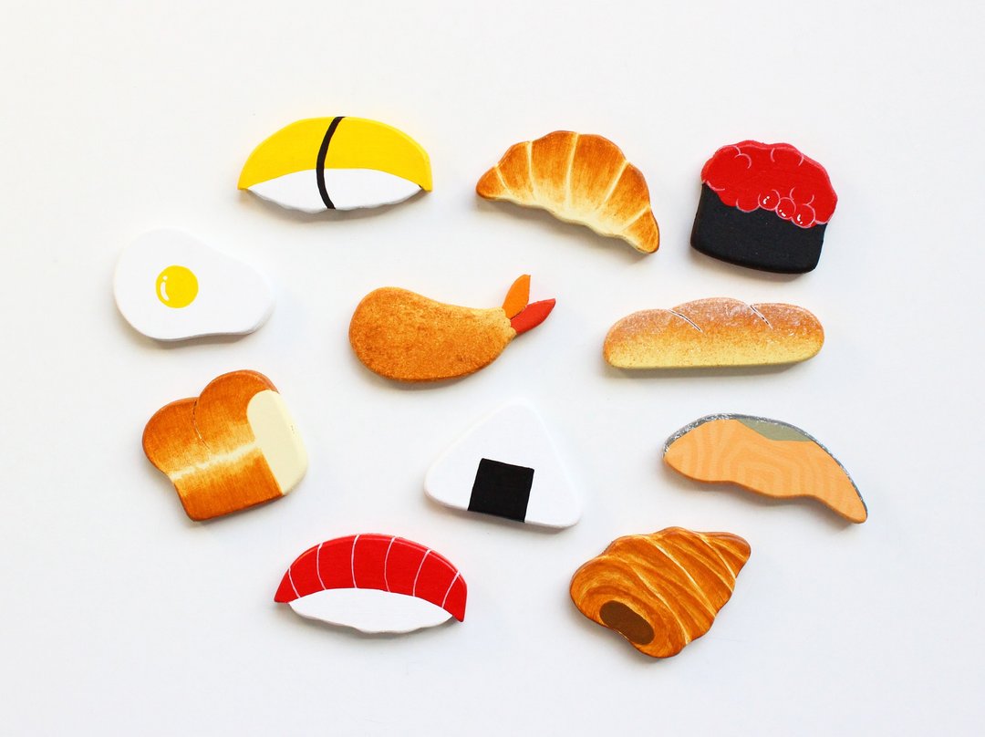 Three things you like! Free combination! Wooden Magnet / brooch - 胸针 - 木头 咖啡色