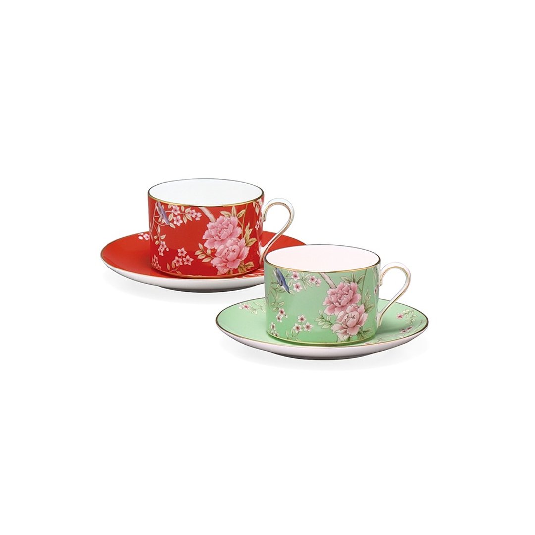 日本NARUMI 女王花园骨瓷茶杯组-2入-270ml - 其他杯子 - 瓷 红色
