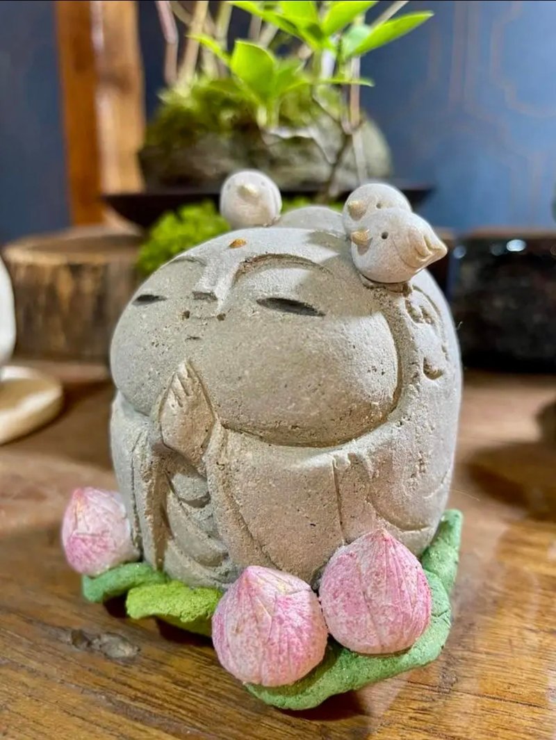 惹人怜爱的小鸟与莲座地藏 - 摆饰 - 陶 白色