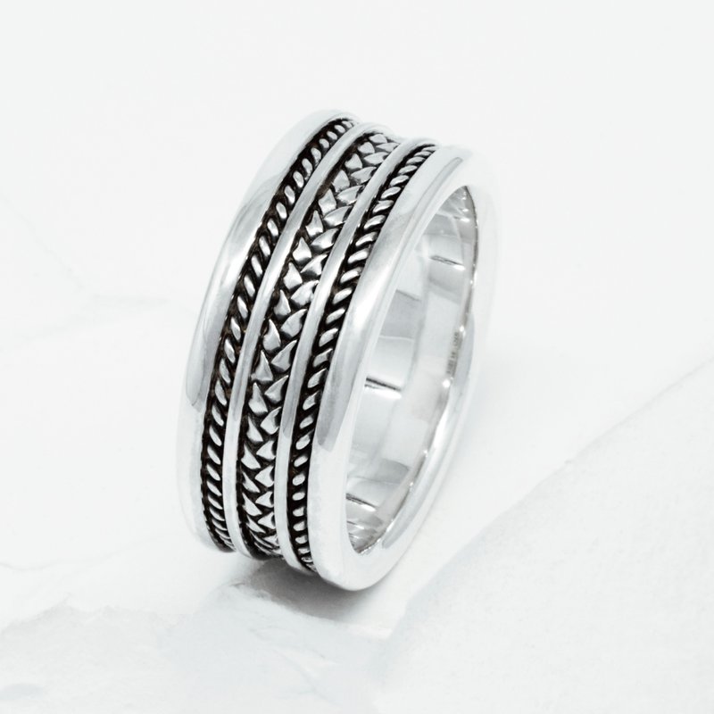 宽版编织戒- 多重编织组合 - 戒指 - 纯银 